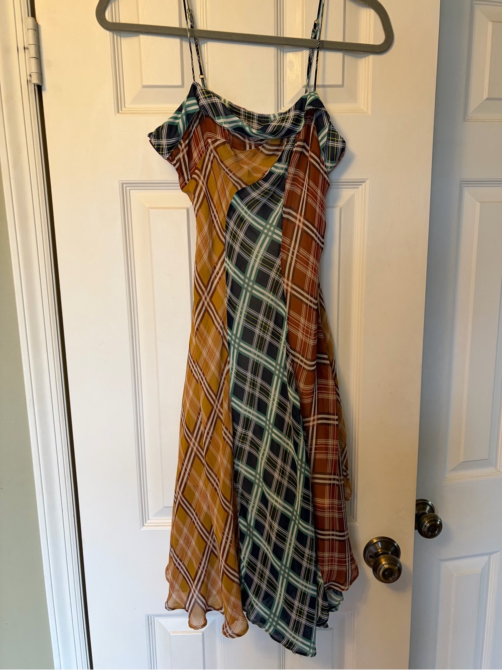 Maeve Sleeveless Asymmetric Plaid Midi Dress Size SP - Picture 4 of 7